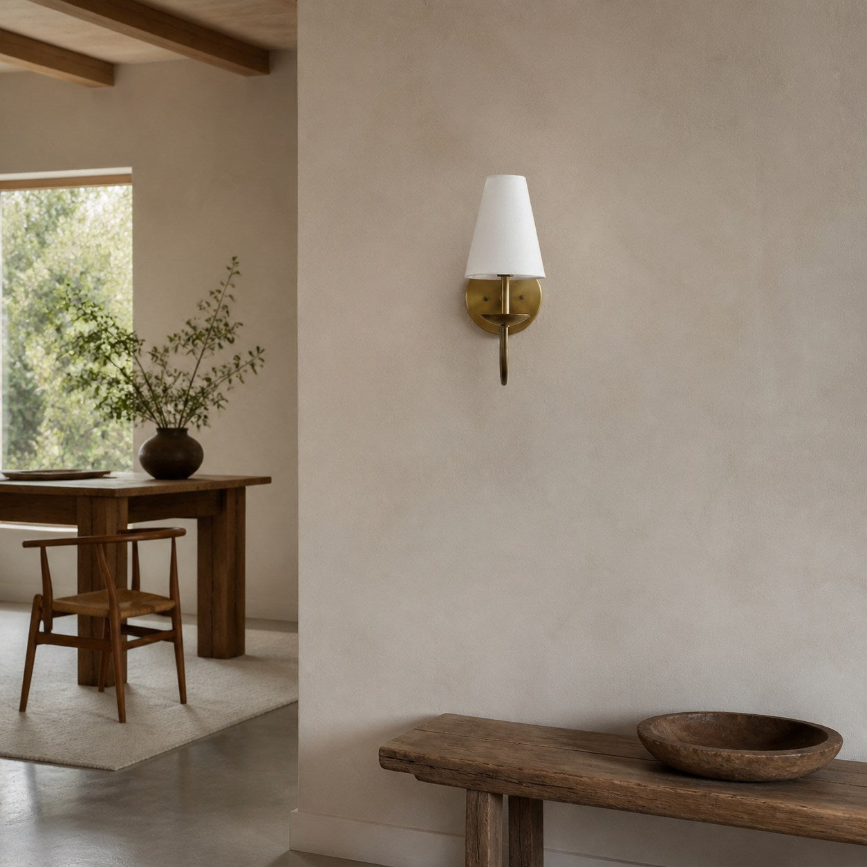Curva Metal White Linen Sconce - Classic Brass Wall Light for Bedrooms