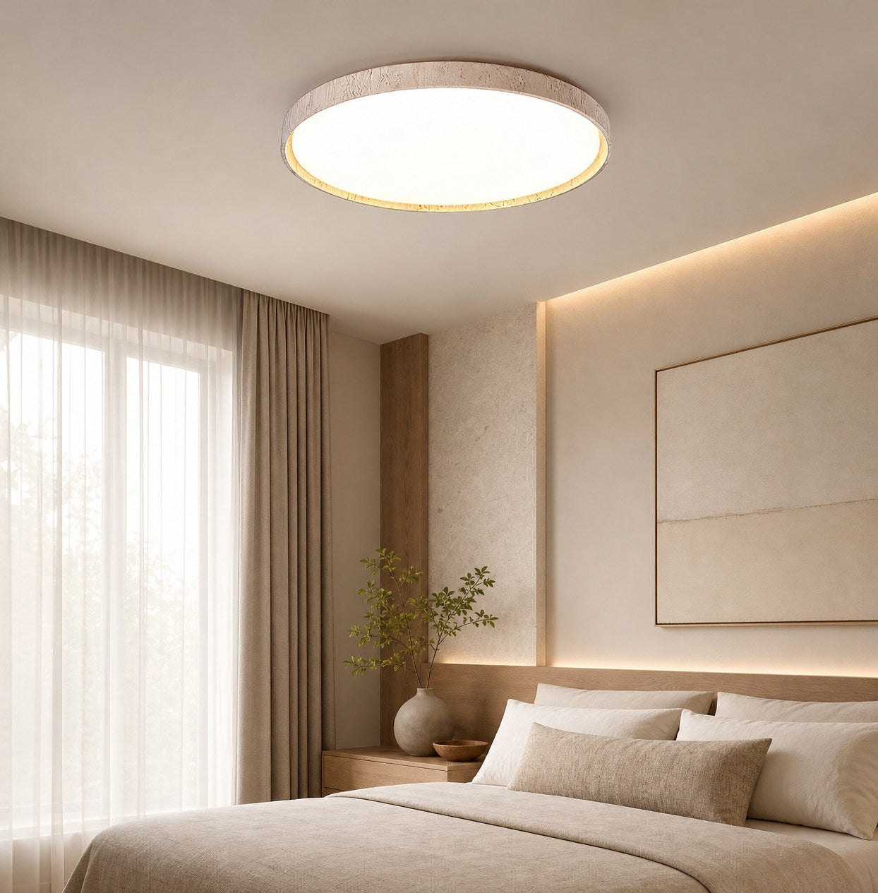 Ultra-thin Round Travertine Ceiling Lamp