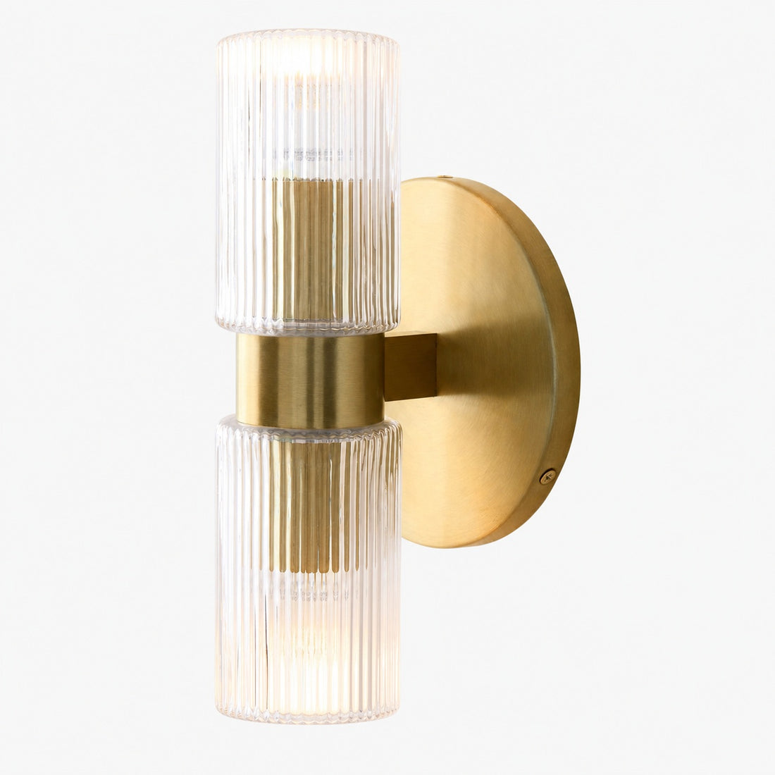 Rivora Fluted Glass Double Short Sconce - Indoor Outdoor Wall Light Elegance