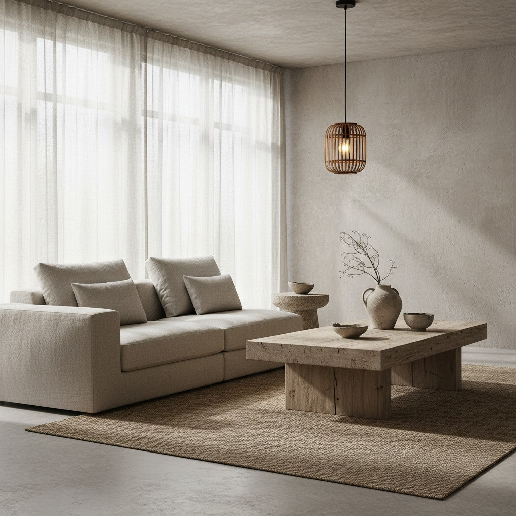 Yumeko Adjustable Bamboo Pendant Lamp - Natural Cage Ceiling Light Perfect for Living & Dining Rooms