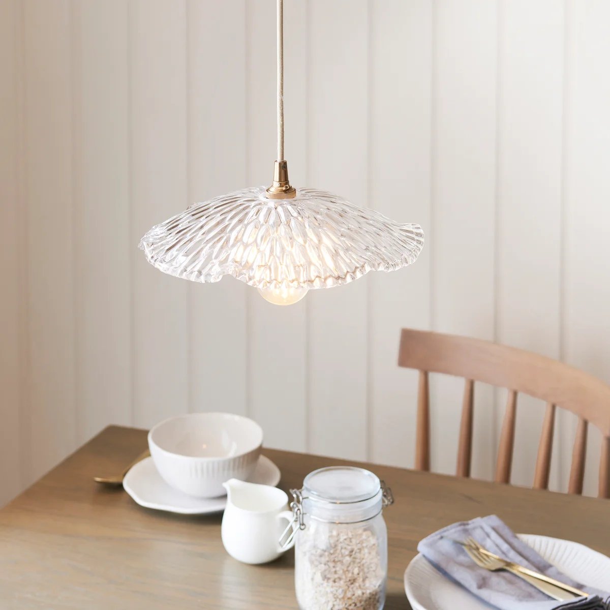 Floriaxis Floral Glass Pendant Light - Floral Glass Shade with Braided Cable for Kitchen or Dining