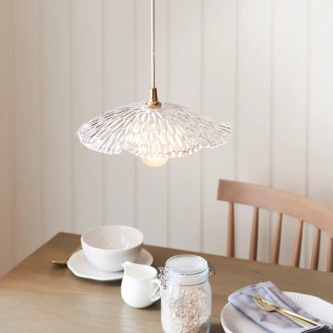 Floriaxis Floral Glass Pendant Light - Floral Glass Shade with Braided Cable for Kitchen or Dining