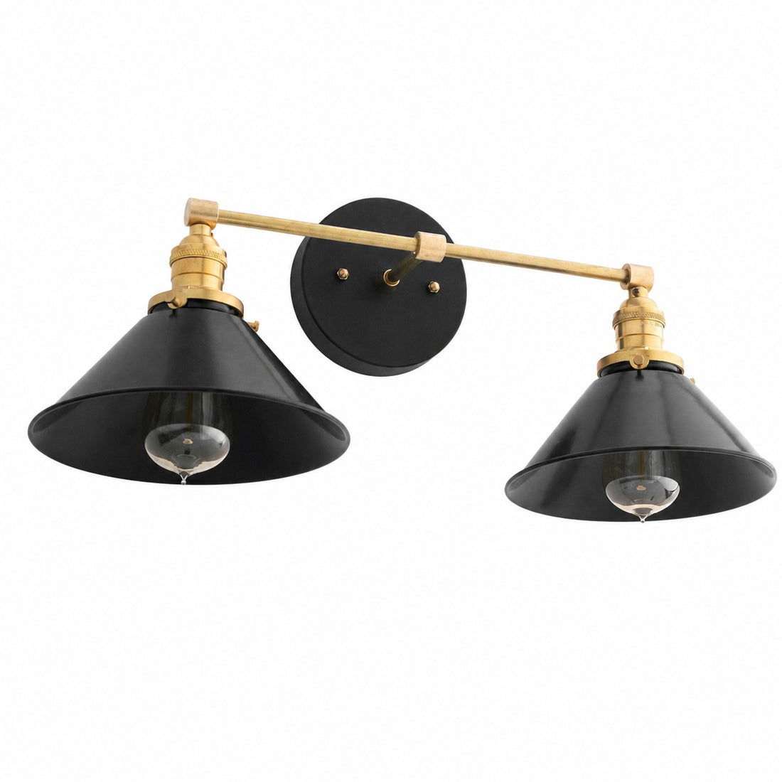 Conique Metal Dual Black Sconce with Cone Shades - Industrial Vanity Wall Light for Mirror