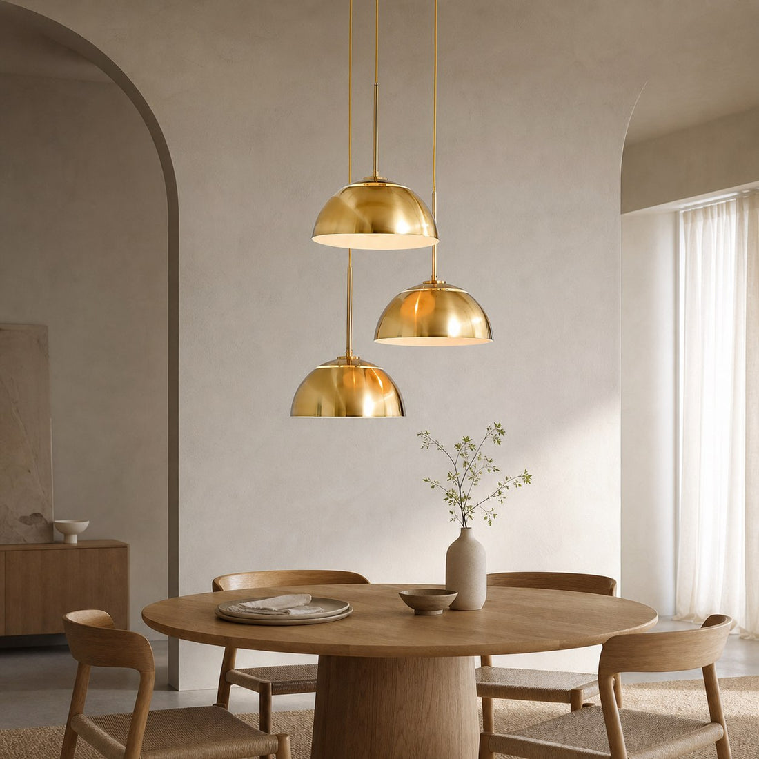 Parvion Modern Adjustable 3-Head Sculptural Metal Pendant Light