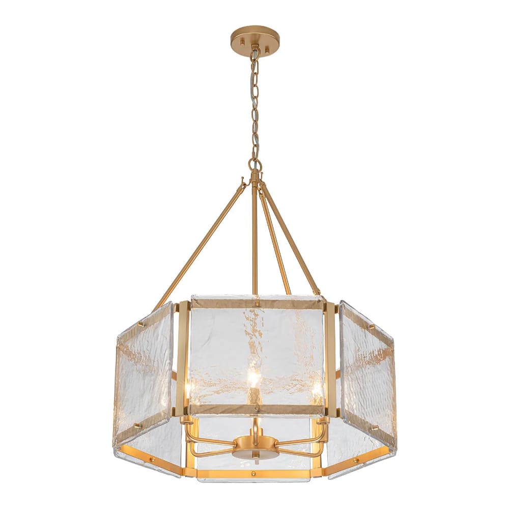 Textured Water Ripple Drum Chandelier - 6-Light Glass Pendant Light