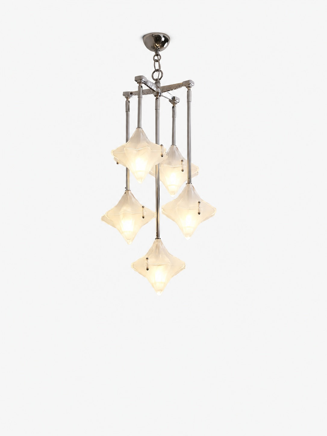 Art Deco Astris Star Chandelier – Frosted Glass Deco Fixture for Dining Room