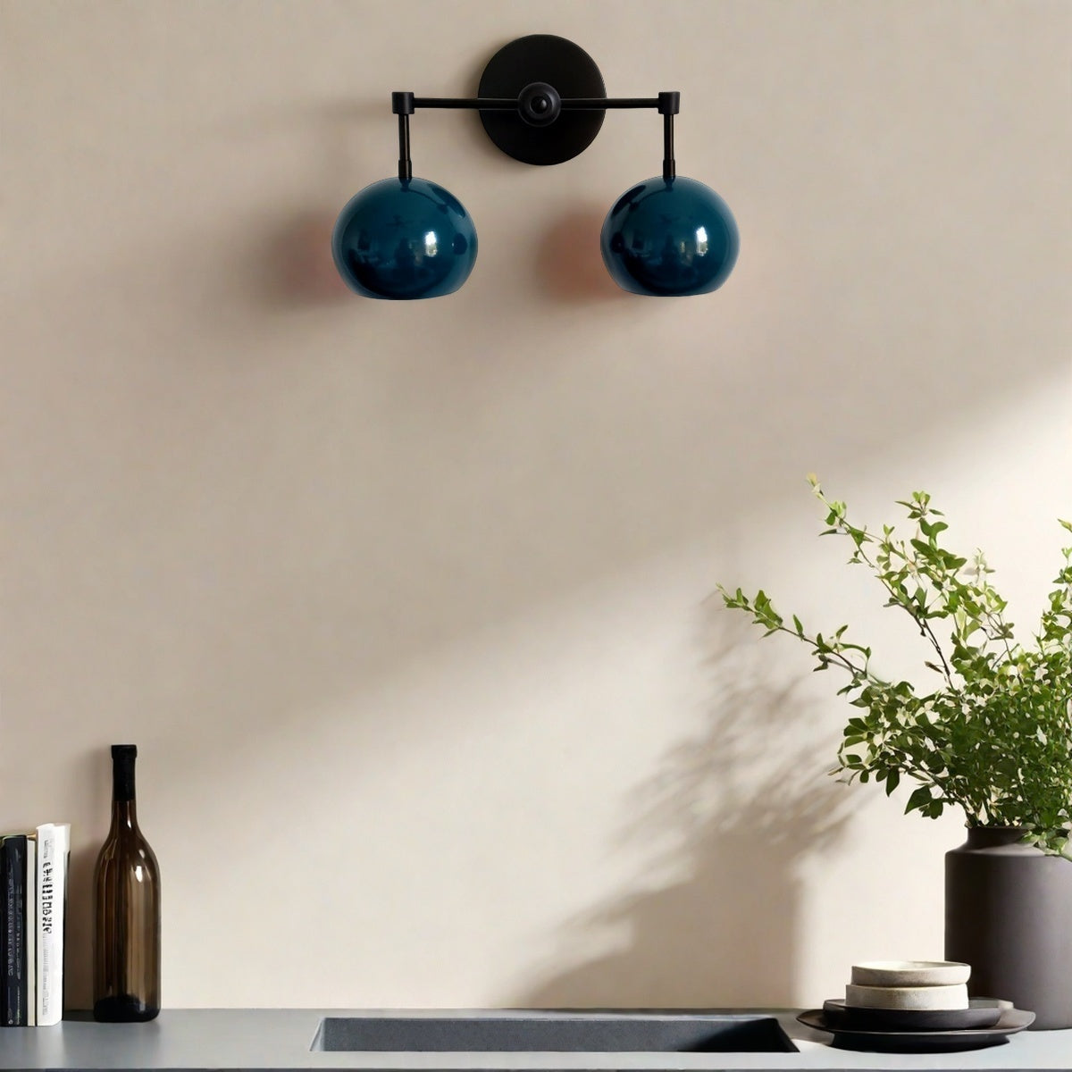 Navy Wall Light - Double Ball Bath Vanity Mirror Wall Sconce