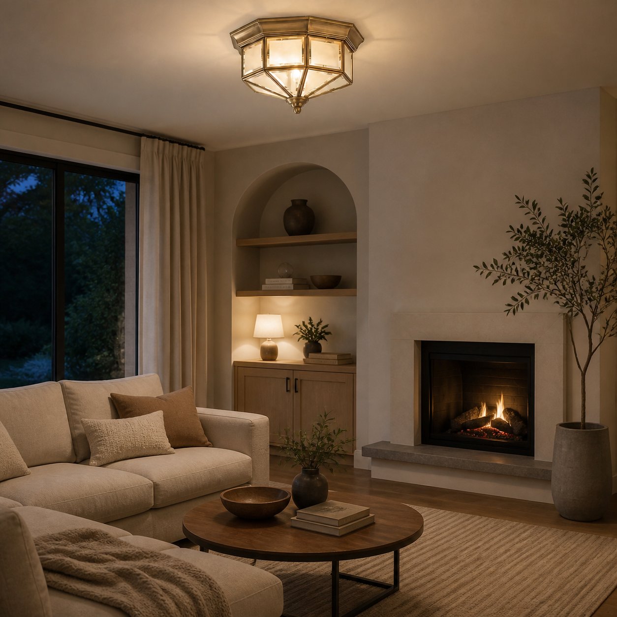 Braleen Antique Lantern Style Flush Ceiling Light – Frosted Glass Design for Living and Bedroom