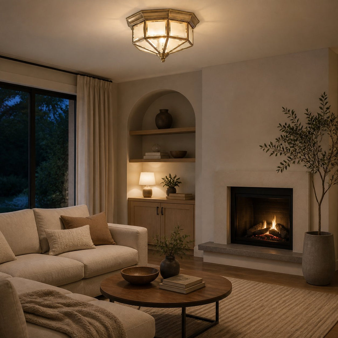 Braleen Antique Lantern Style Flush Ceiling Light – Frosted Glass Design for Living and Bedroom