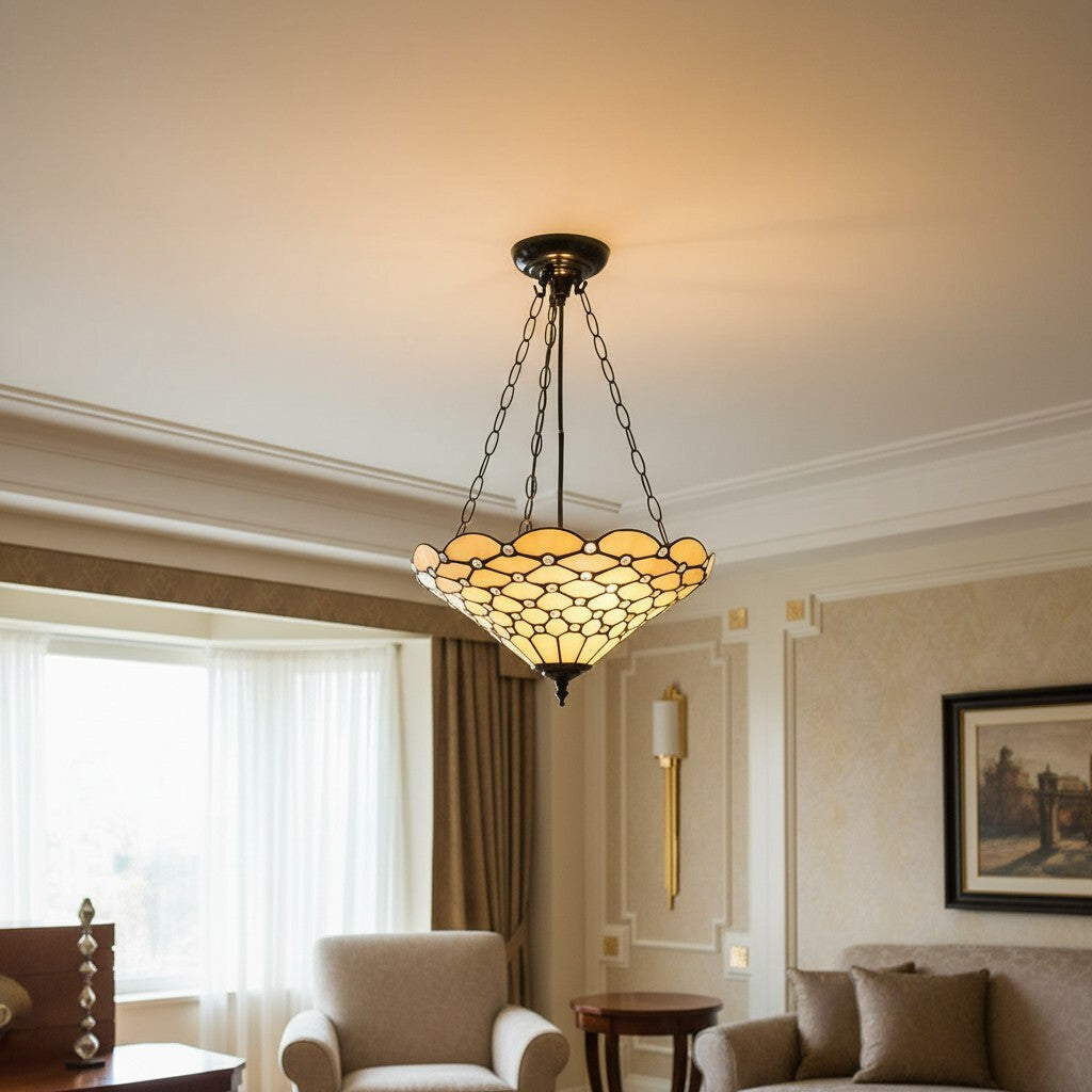 TF Pearl Handcrafted Tiffany Ceiling Light – Art Deco Stained Glass Light for Hallway or Living Room