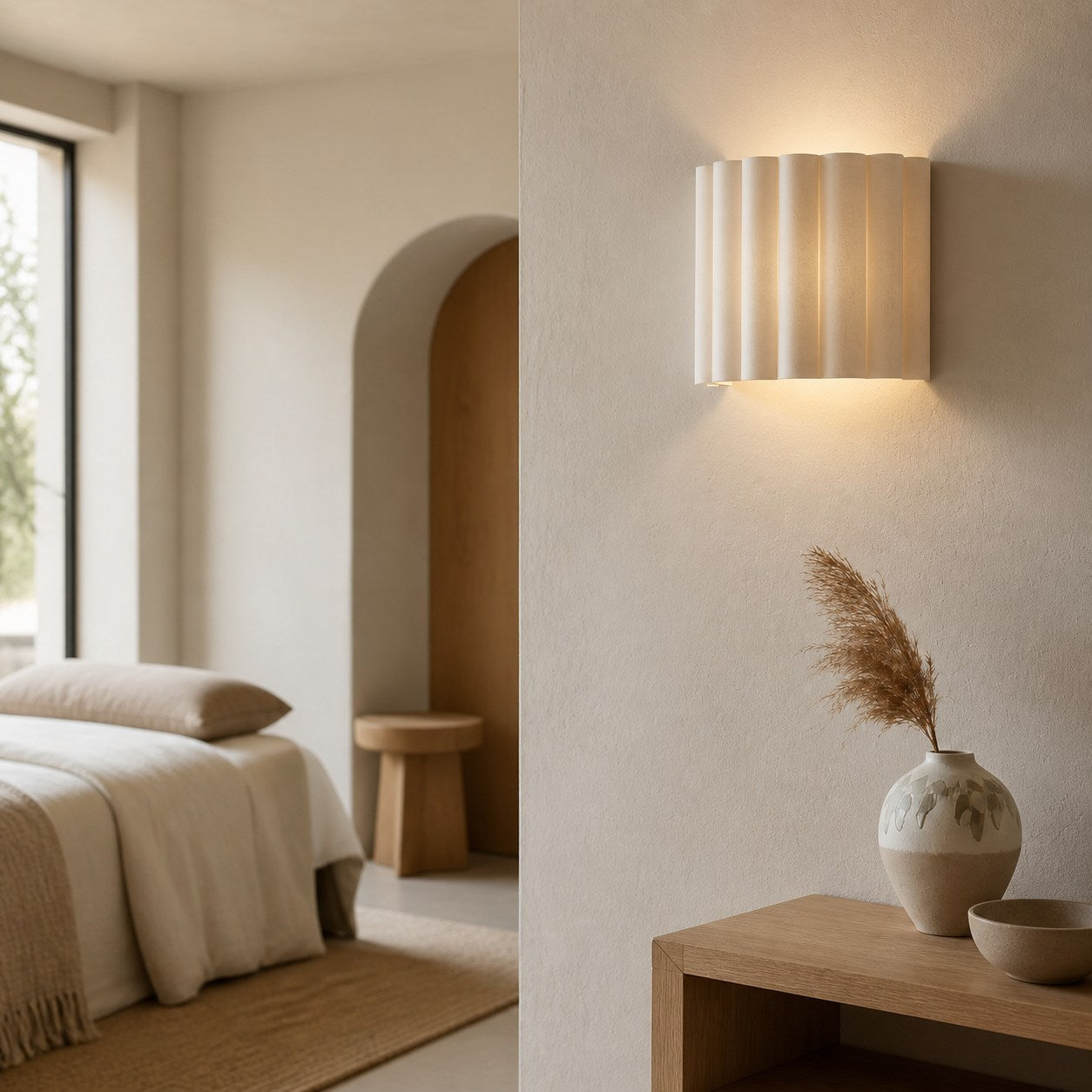 Velura Linen Fold Wall Sconce - Fabric Soft Pleated Design Ambient Lighting for Bedroom or Hallway