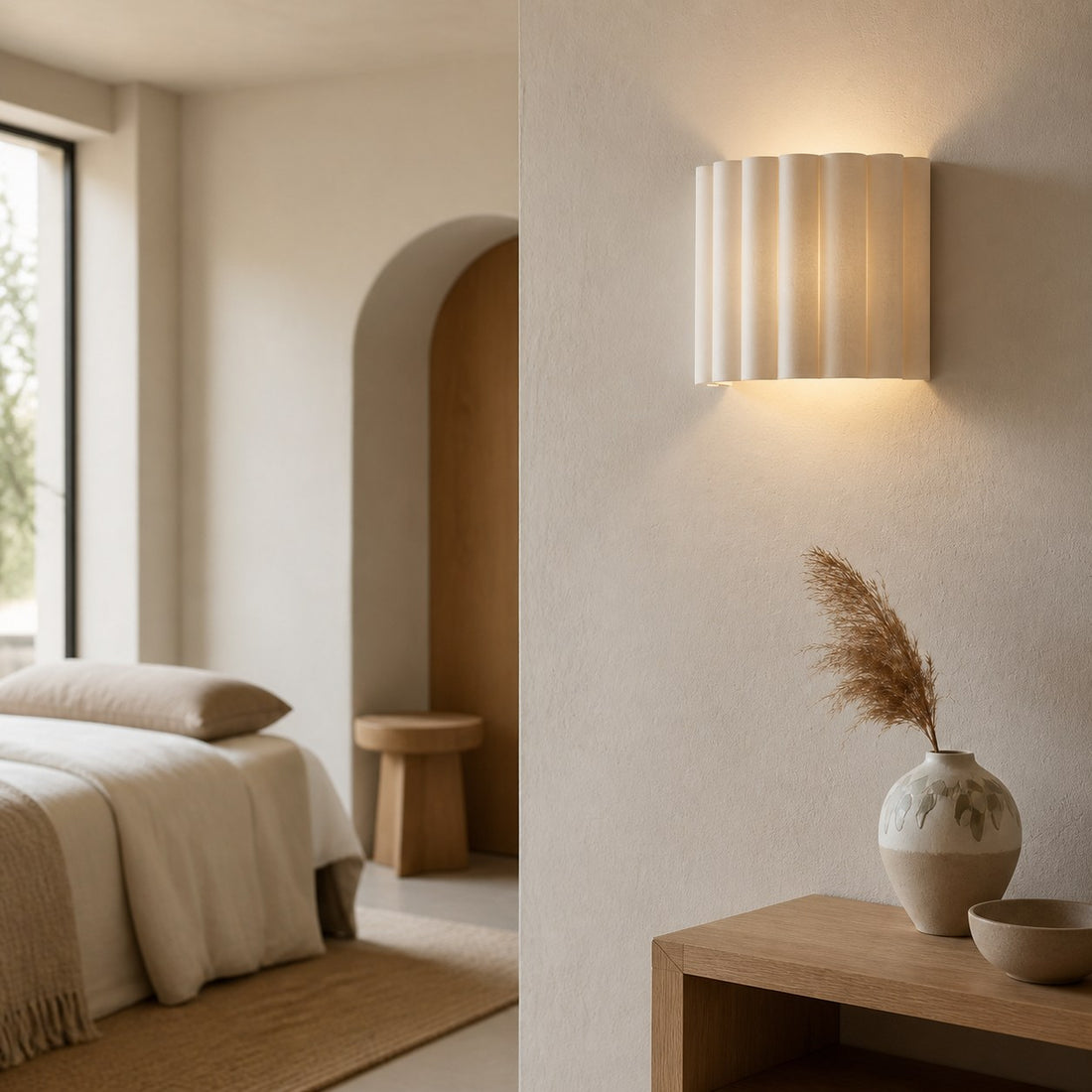 Velura Linen Fold Wall Sconce - Fabric Soft Pleated Design Ambient Lighting for Bedroom or Hallway