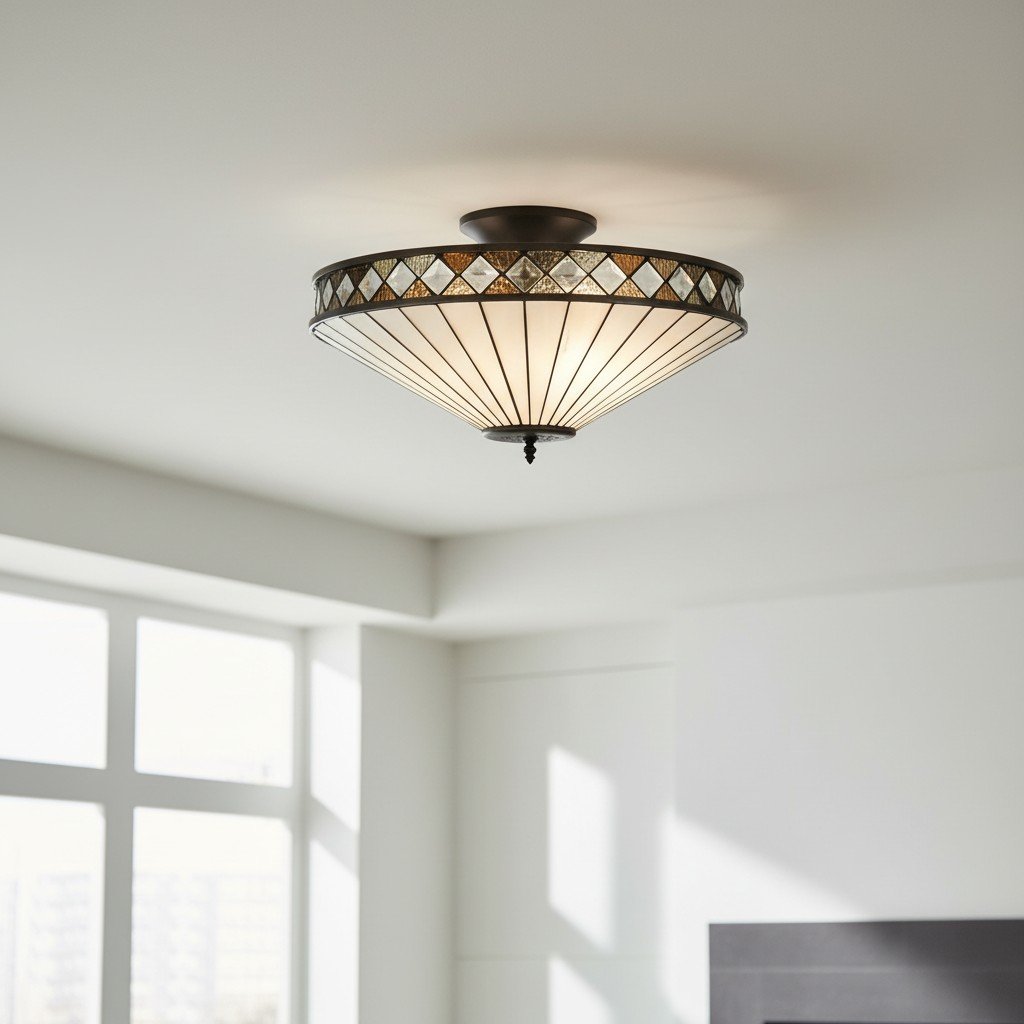 TF Fargo Semi-Flush Ceiling Lamp - A Classic Deco Light with a Decorative Glass Shade for Multi room Use