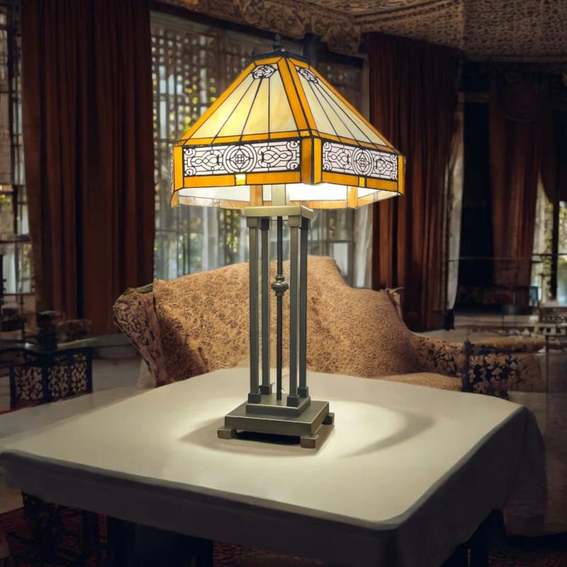 Velora Artisan Dragonfly Stained Glass Table Lamp - Vintage Tiffany Style Accent Light for Living Room