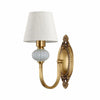 Rowanea Ceramic Wall Sconce with Fabric Shade and Metal Finish – Farmhouse Modern Hallway Light