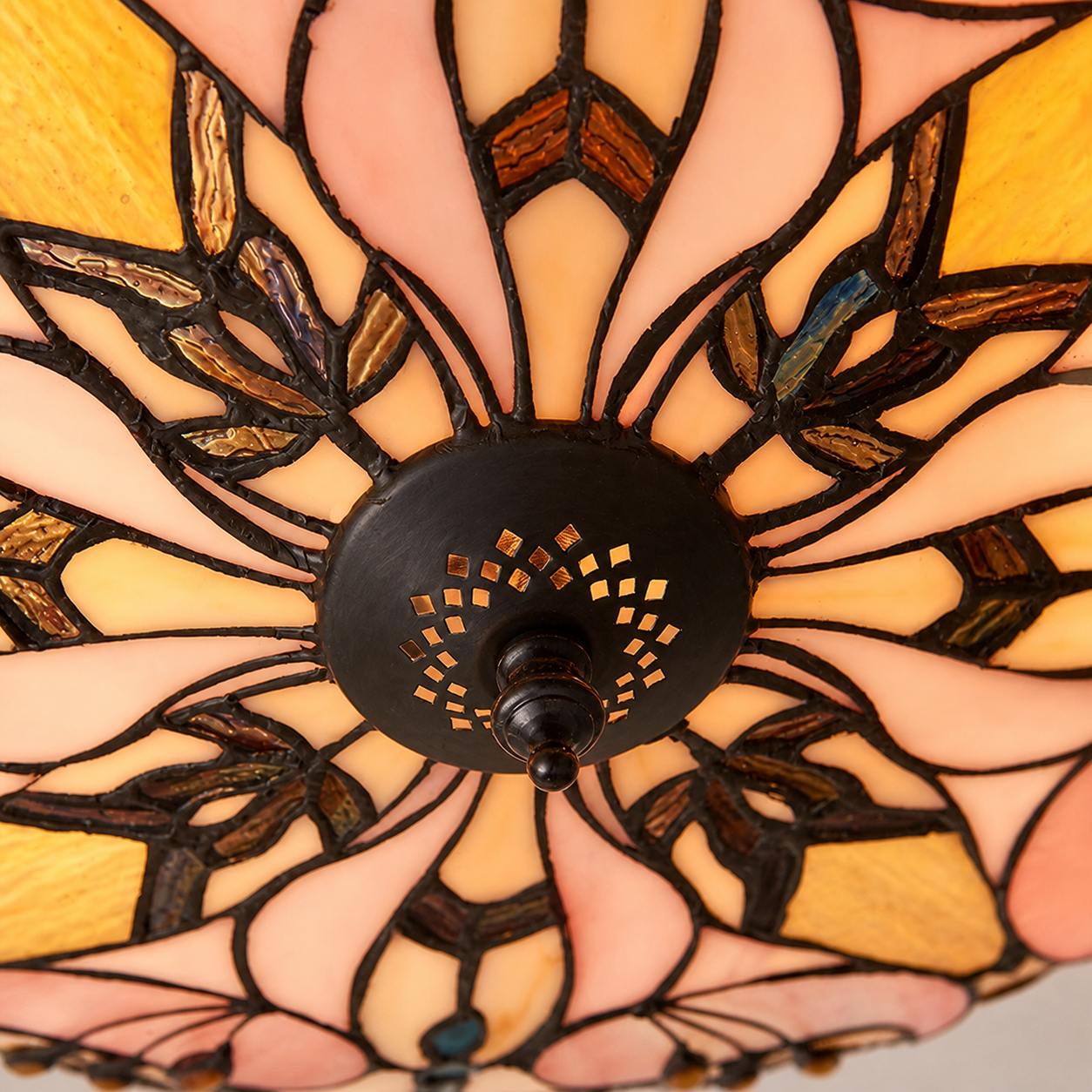 TF Ashton Tiffany Dragonfly Motif Tiffany Glass Flush Surface Mount - Transitional Style for Bedrooms and Lounge Spaces