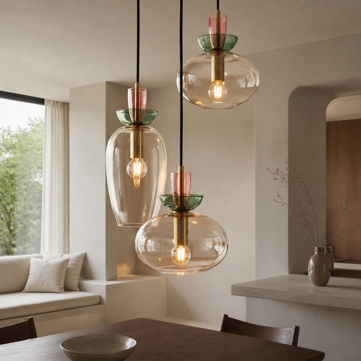 Tintora Colorful Glass Globe Pendant Light - Mid-Century Modern for Dining Rooms or Living Room