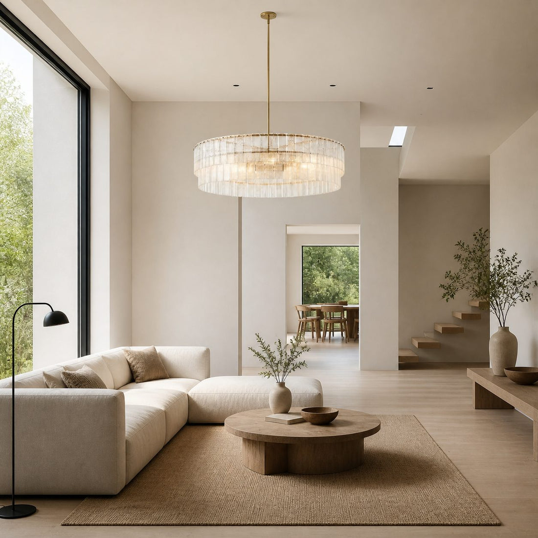 Lumvey Textured Glass Chandelier - Luxury Handcrafted Two-Tier Round Chandelier for Living Room