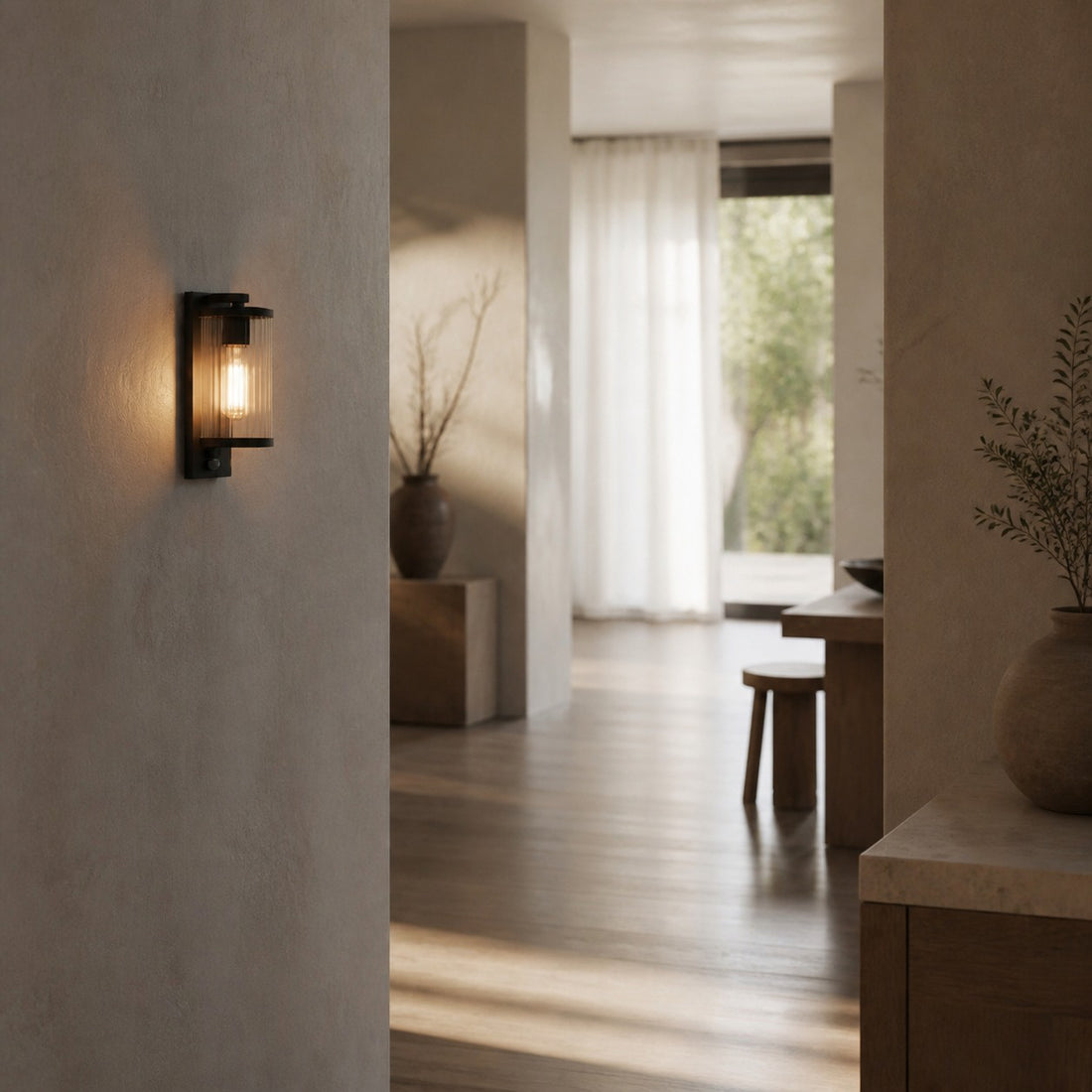 Karbonis Modern Outdoor Wall Sconce - Motion Sensor Security Light for Porch and Garden