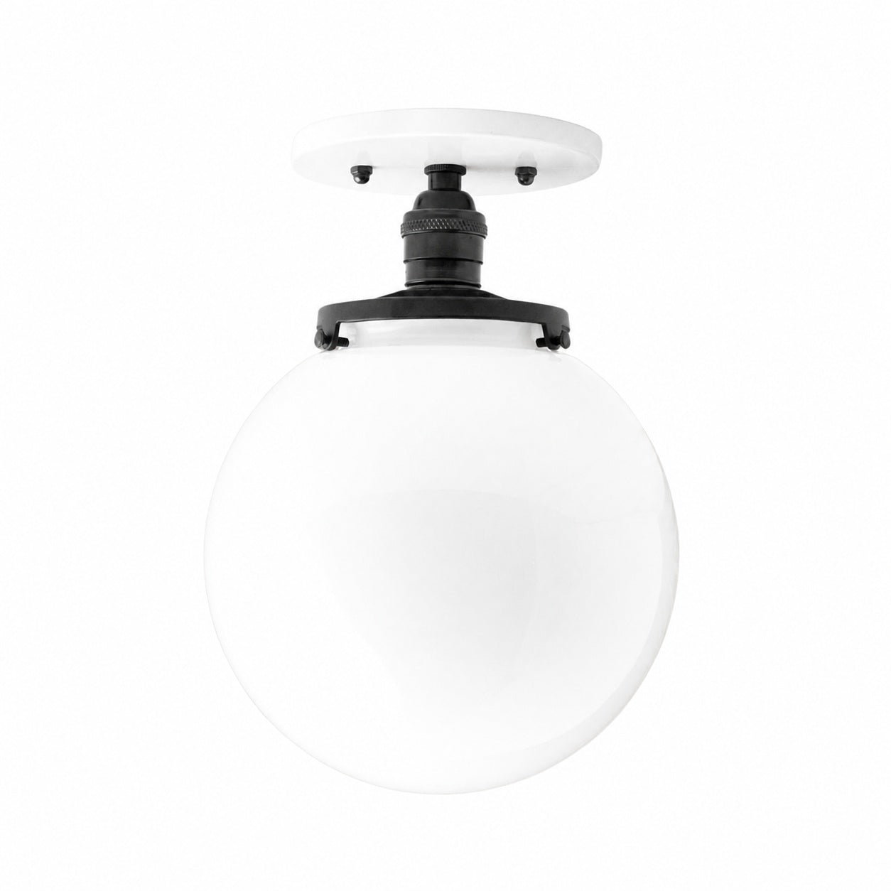 Glorica Glass Mid Century Semi Flush Ceiling Light - White Opal Glass Globe Fixture