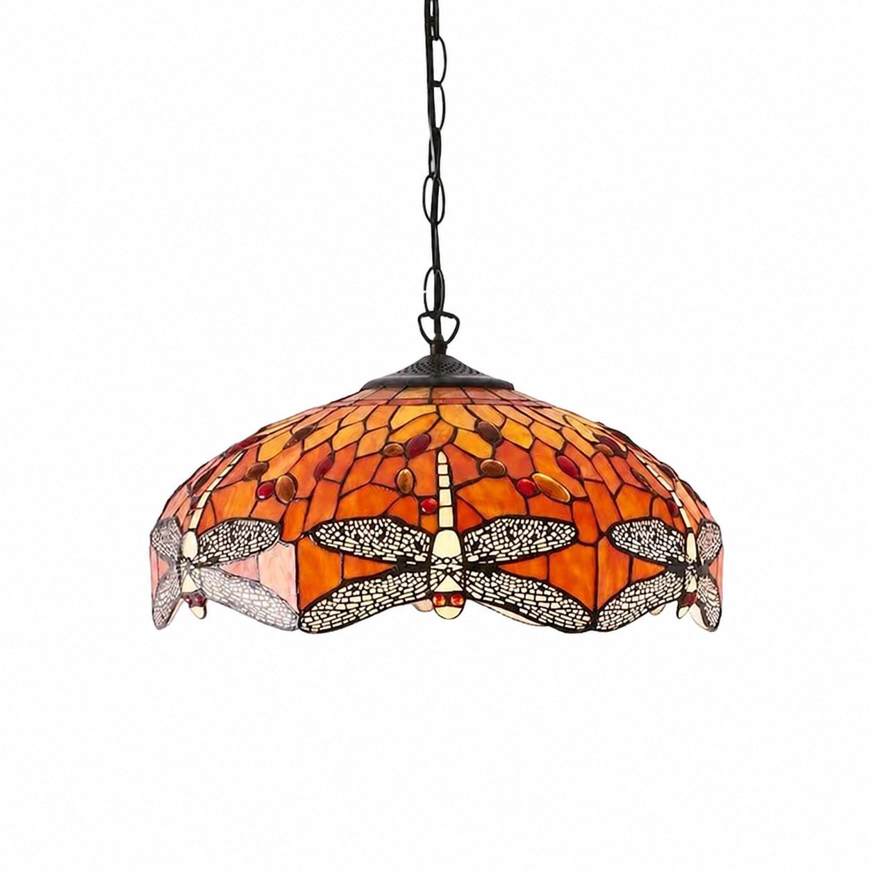 TF Dragonfly Tiffany Pendant Light – Art Nouveau Stained Glass Pendant for Living