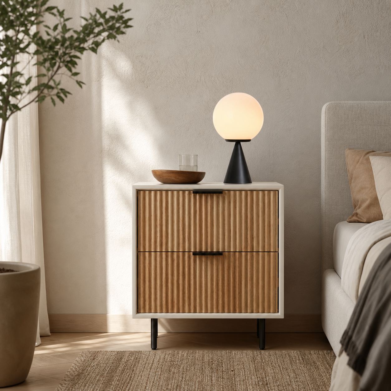 Ulvara Modern Table Lamp - Glass Globe and Tapered Base for Bedroom Glow