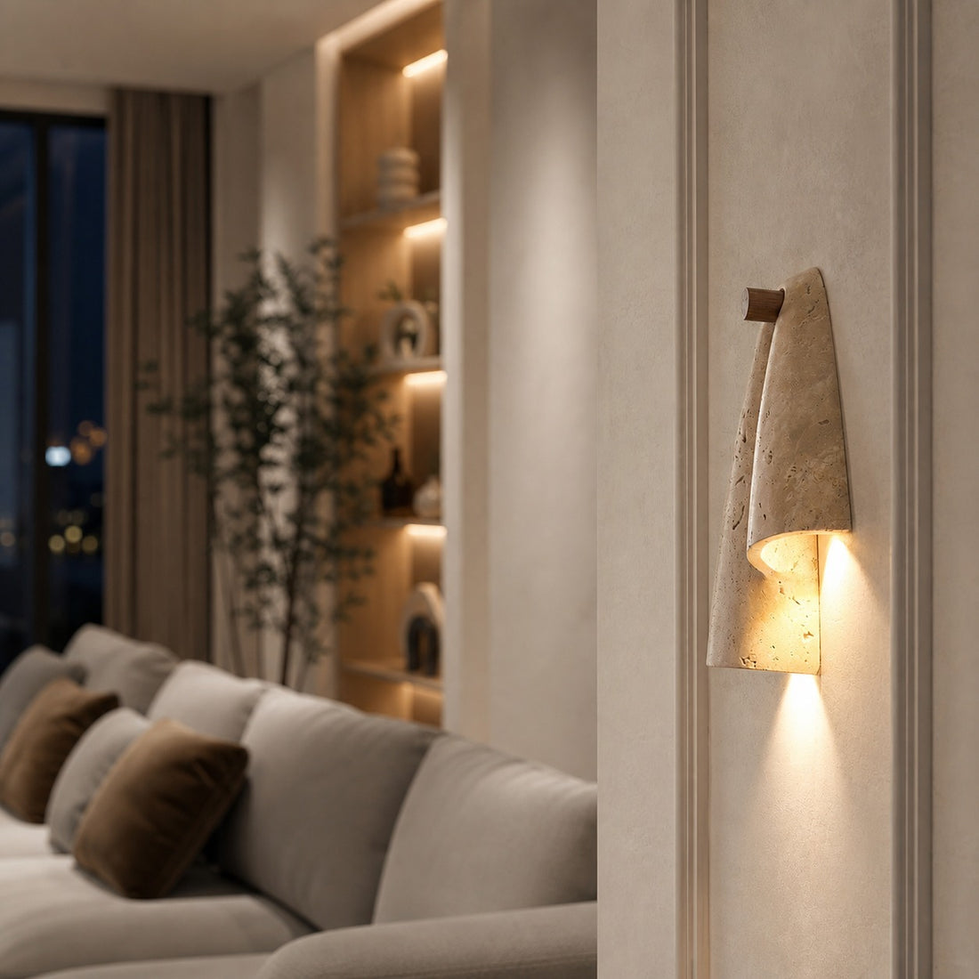 Travertine Wall Lamp – Minimalist Stone Sconce Decorative Lighting for Living Room