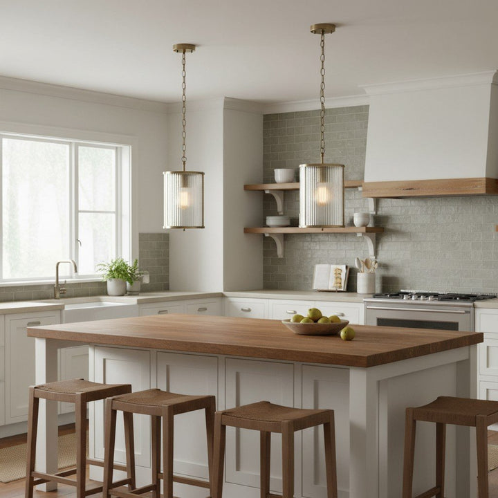 RibGlow Ribbed Glass Pendant Light - Antique Style Pendant Light for Dining Room