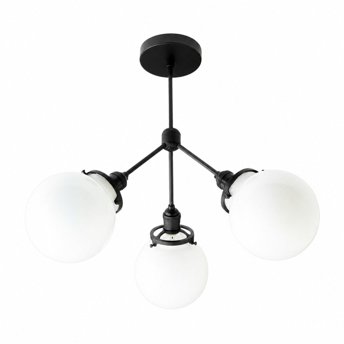 Glorica Glass Chandelier - Brass Globe Ceiling Light with Opal Shade