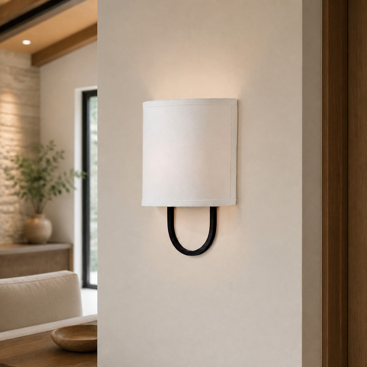 Nolvara Elegant Wall Light Featuring Soft Shade and Metal Arm