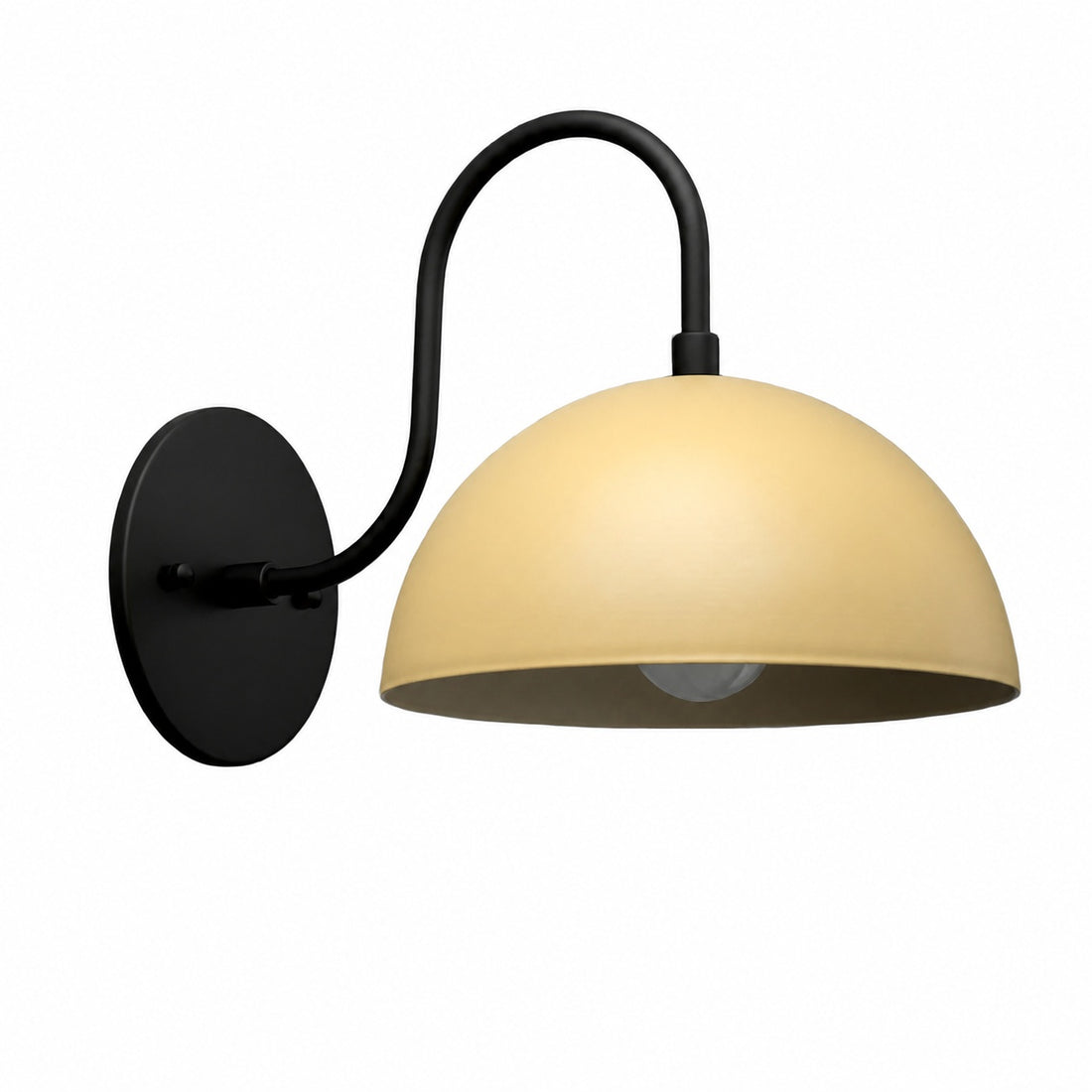 Curva Metal  Industrial Wall Sconce - Curved Brass Arm - Hammered Dome Light Fixture