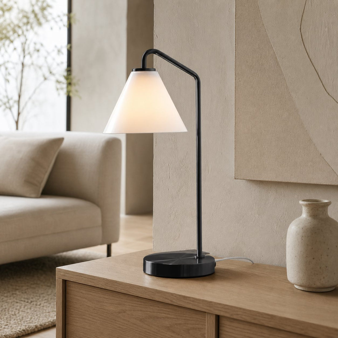 Conica Sculptural Cone Table Lamp - Modern Glass Lighting for Bedroom or Desk