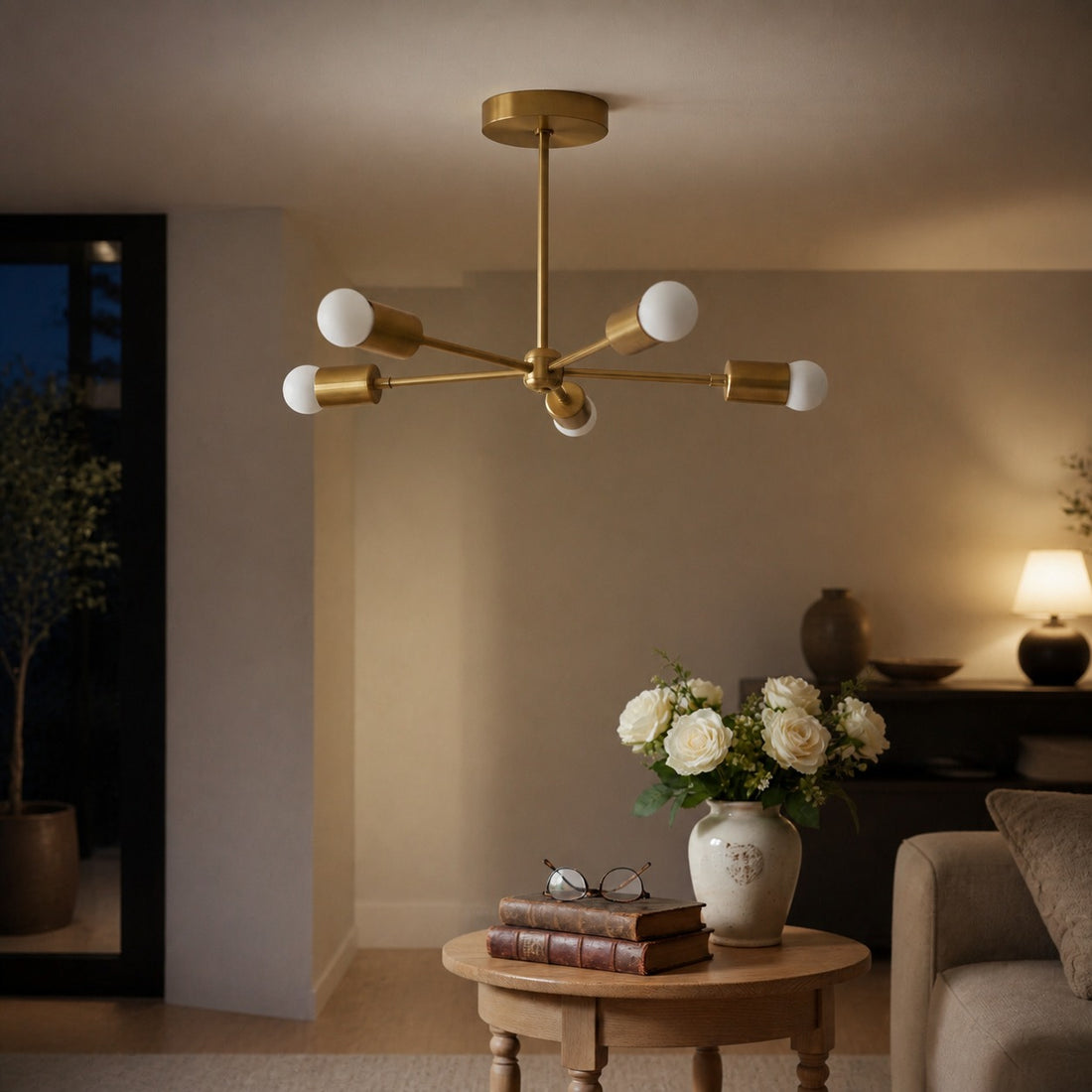 Mobilux Line Mid Century Gold Sputnik Chandelier - Geometric Brass Fixture