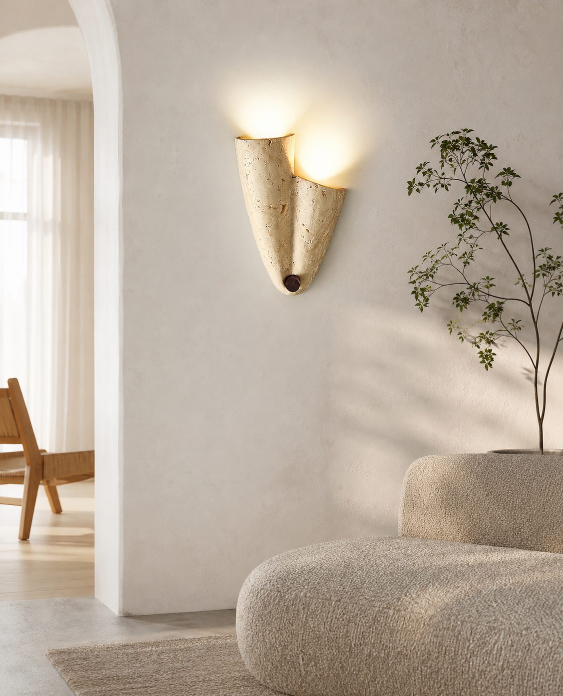 Travertine Wall Lamp – Minimalist Stone Sconce Decorative Lighting for Living Room