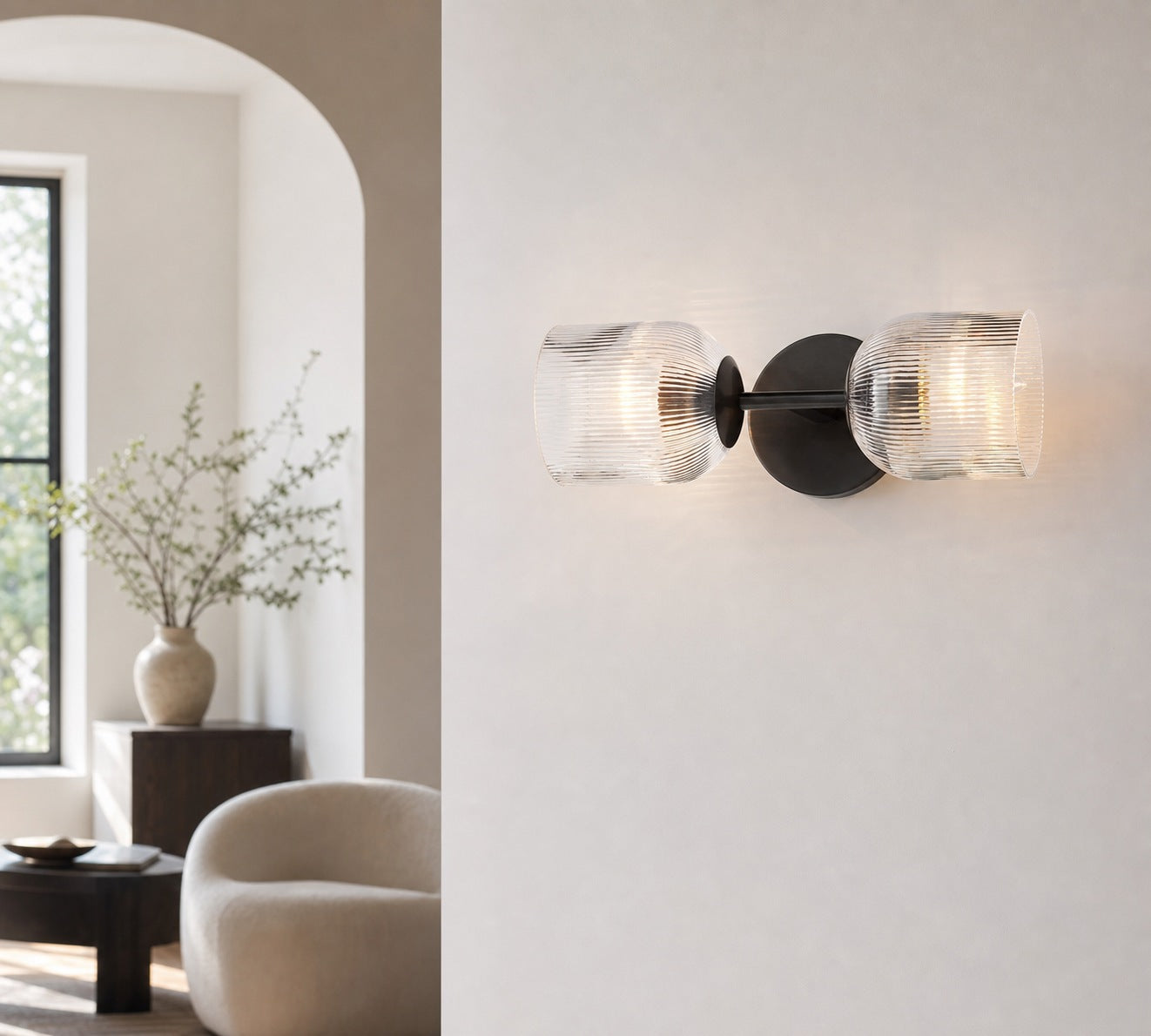 Bravira Ribbed Glass Sconce - Metal Wall Light with Clear Glass Shade