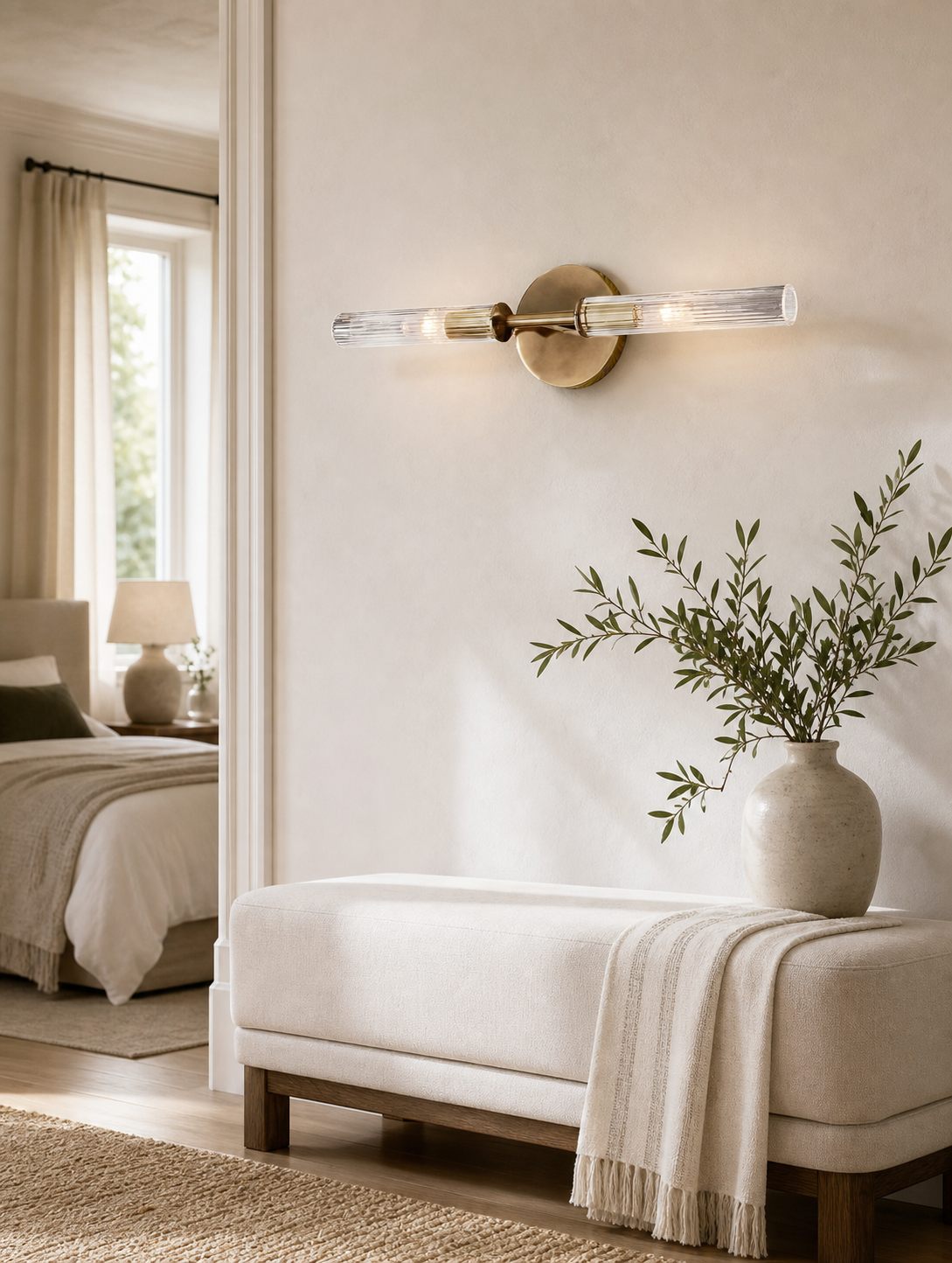 Bravira Ribbed Glass Wall Lamp - Tube Metal Light in Classic Finishes