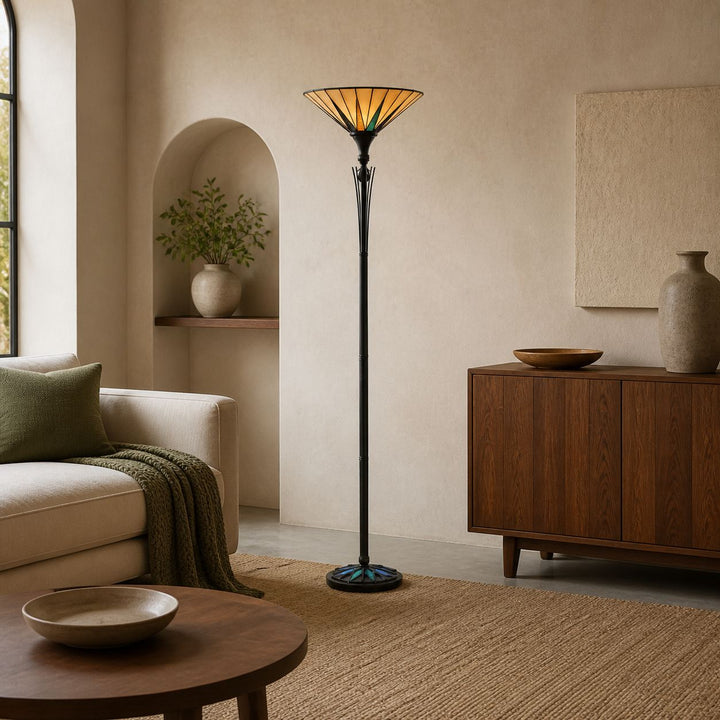 TF Dark Star Stained Glass Star Pattern Floor Lamp – Tiffany Style Uplighter for Living Rooms