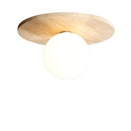 Japanese Minimalist Round Yellow Travertine Shade 1-Light Semi-Flush Mount Ceiling Light