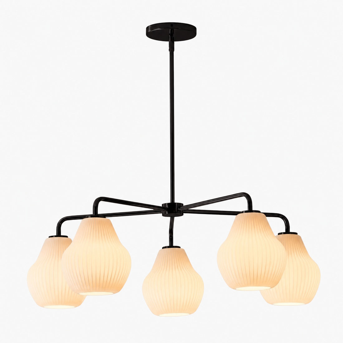 Rivrona 5-Light Chandelier for Entryway - Ribbed Glass Modern Lighting
