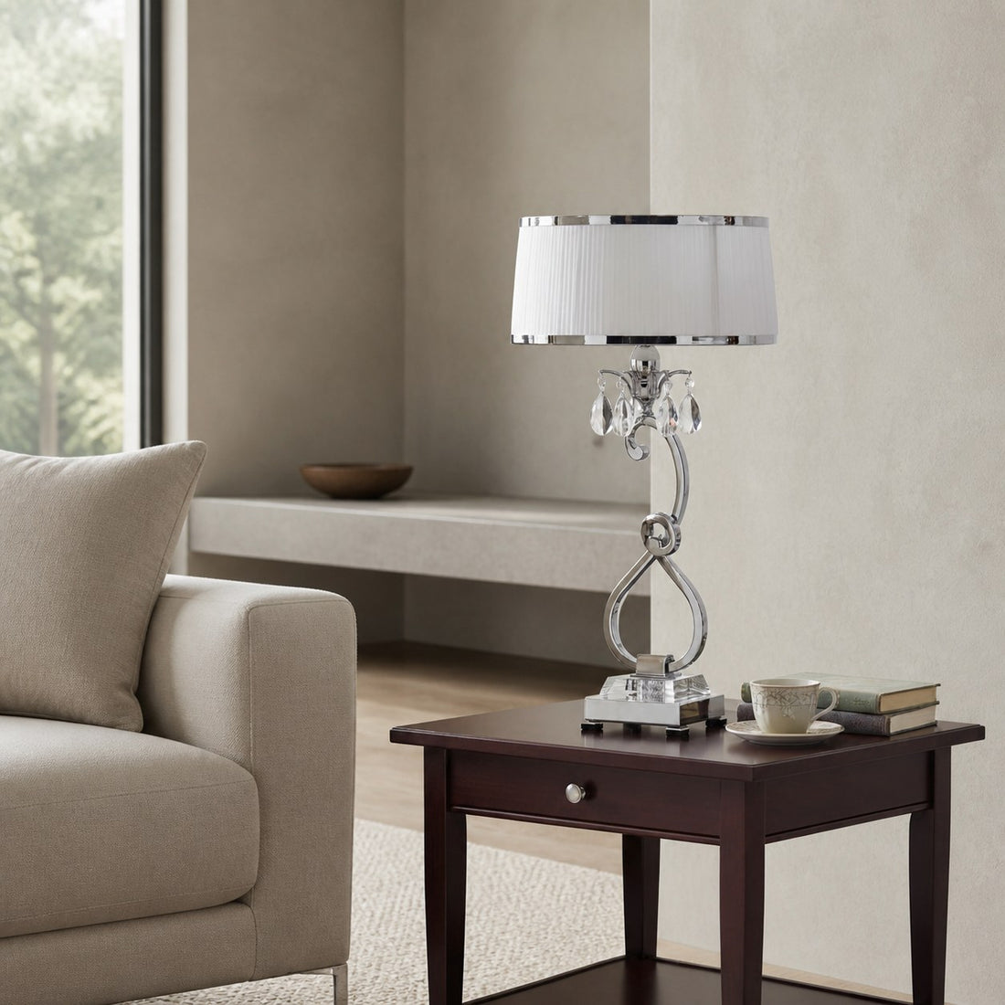 Talonis Decorative Crystal Table Lamp – Curved Metal Style for Home Interiors