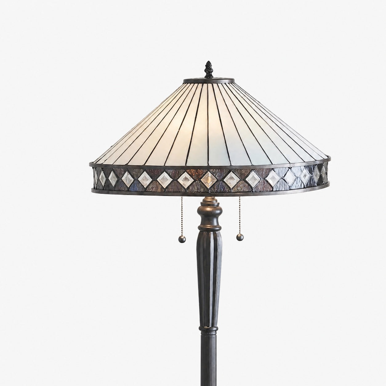 TF Fargo Geometric Tiffany Style Lamp — Amber and Cream Glass Accent Lighting for Bedroom or Study