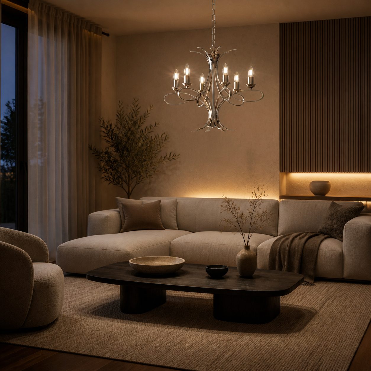 Foline Geometric Light Chandelier – Nickel Finish Ambient Glow for Hallways and Kitchens