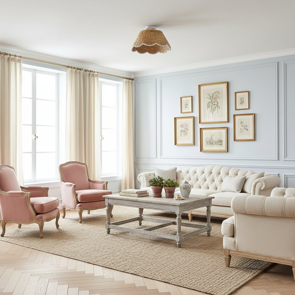 Ruvest Farmhouse Flush Mount Ceiling Light - Scallop Rattan for Warm Interiors