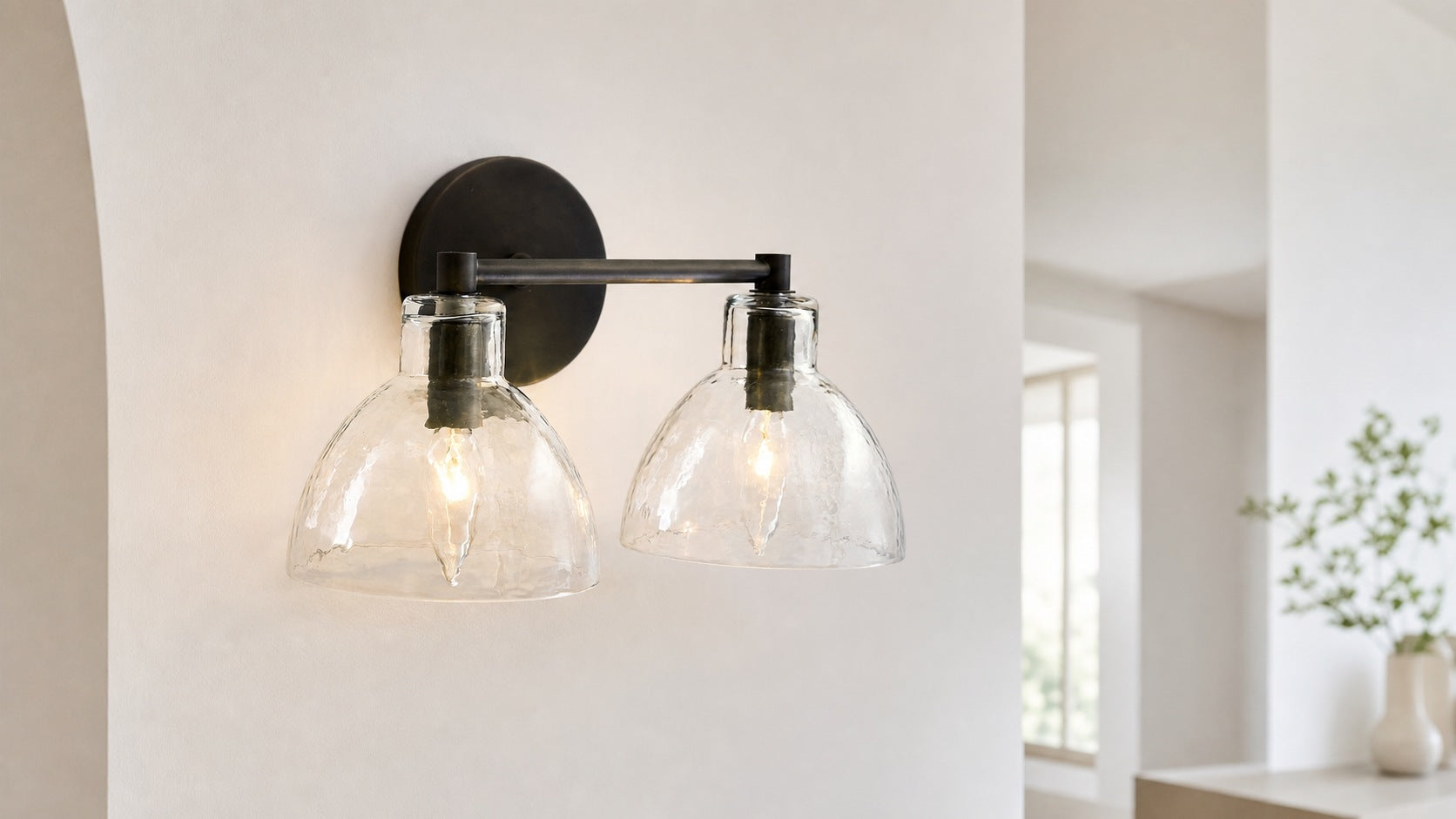Glavira Recycled Glass Double Sconce - Indoor Brass Wall Lighting