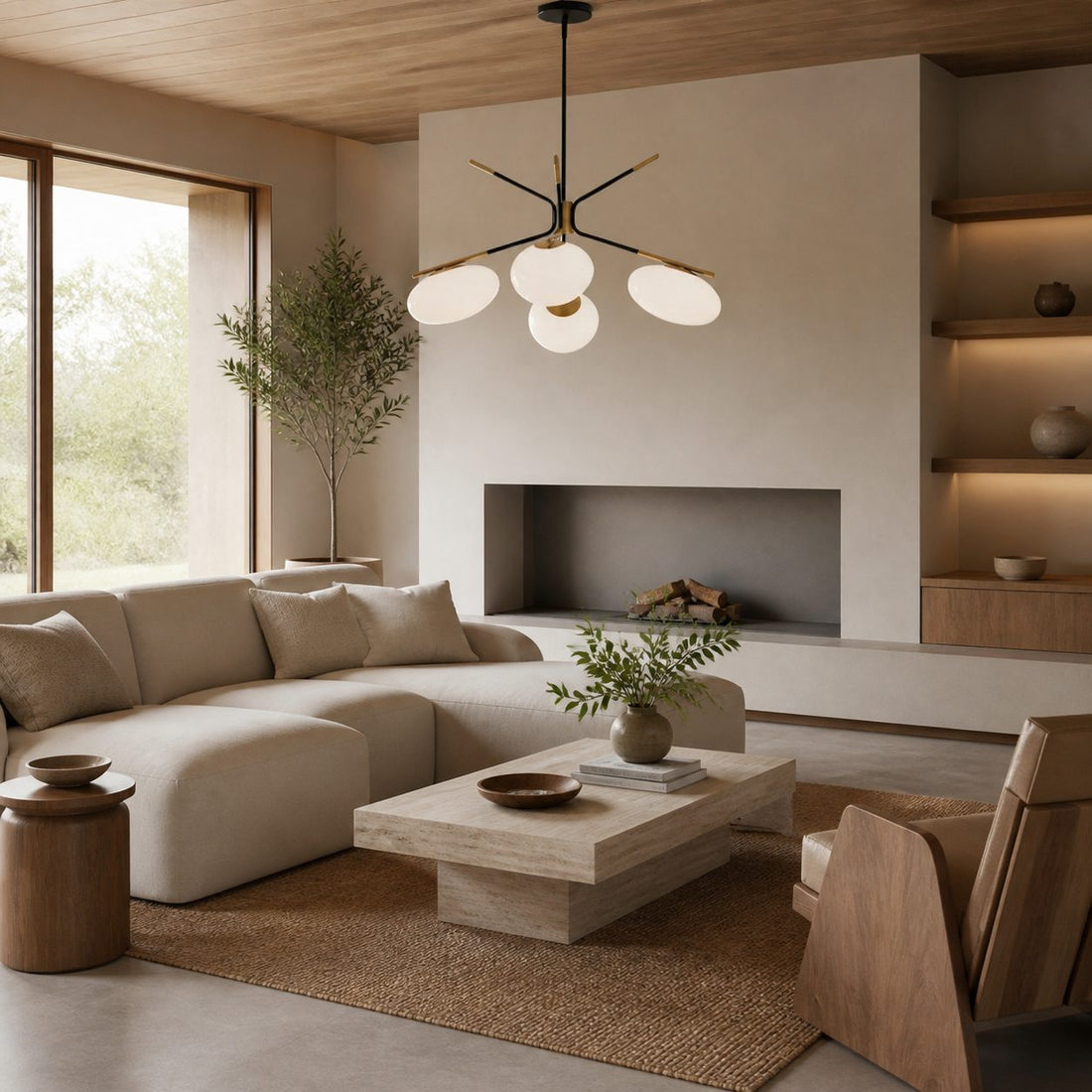Brimush Flattened-Globe Pendant Lamp – Minimalist Architectural Form