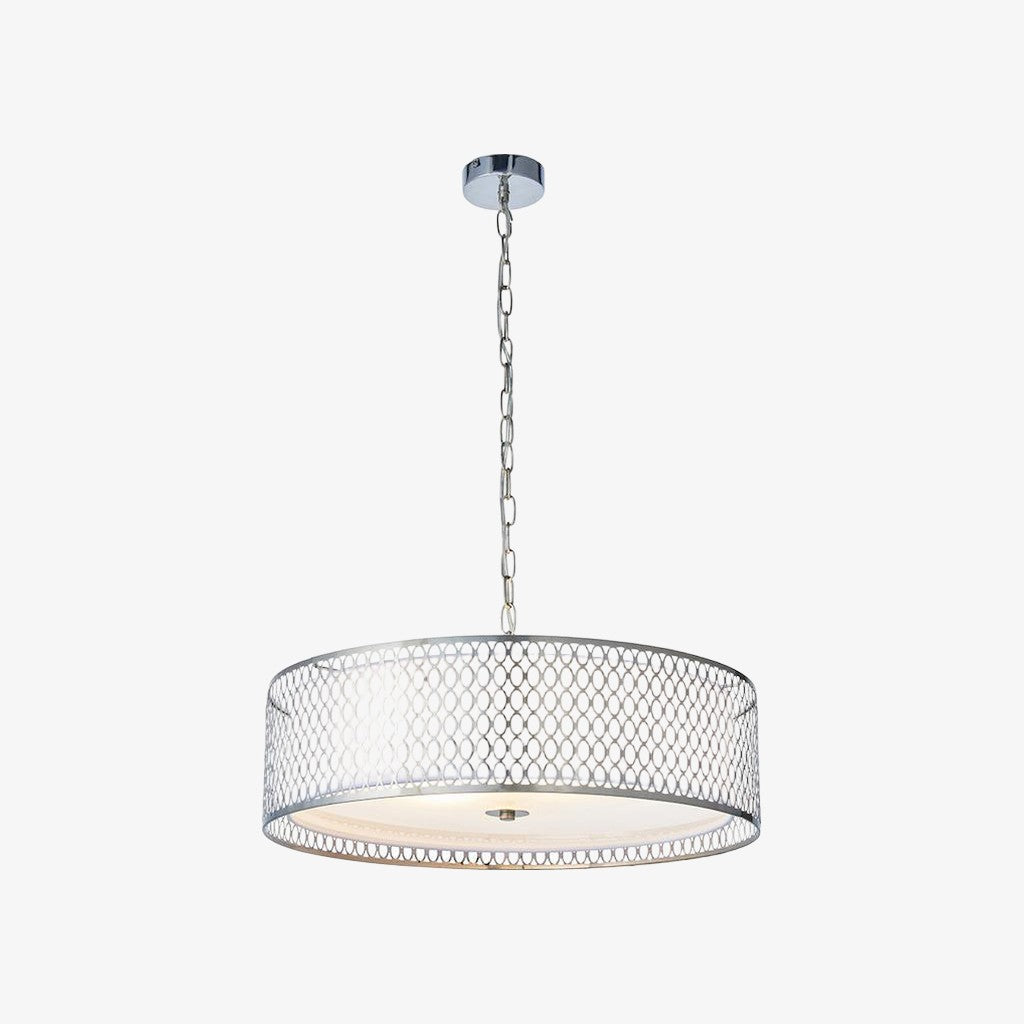 Liorin Geometric Pendant Lamp – Modern Fretwork Metal and Fabric Shade Pendant for Interiors