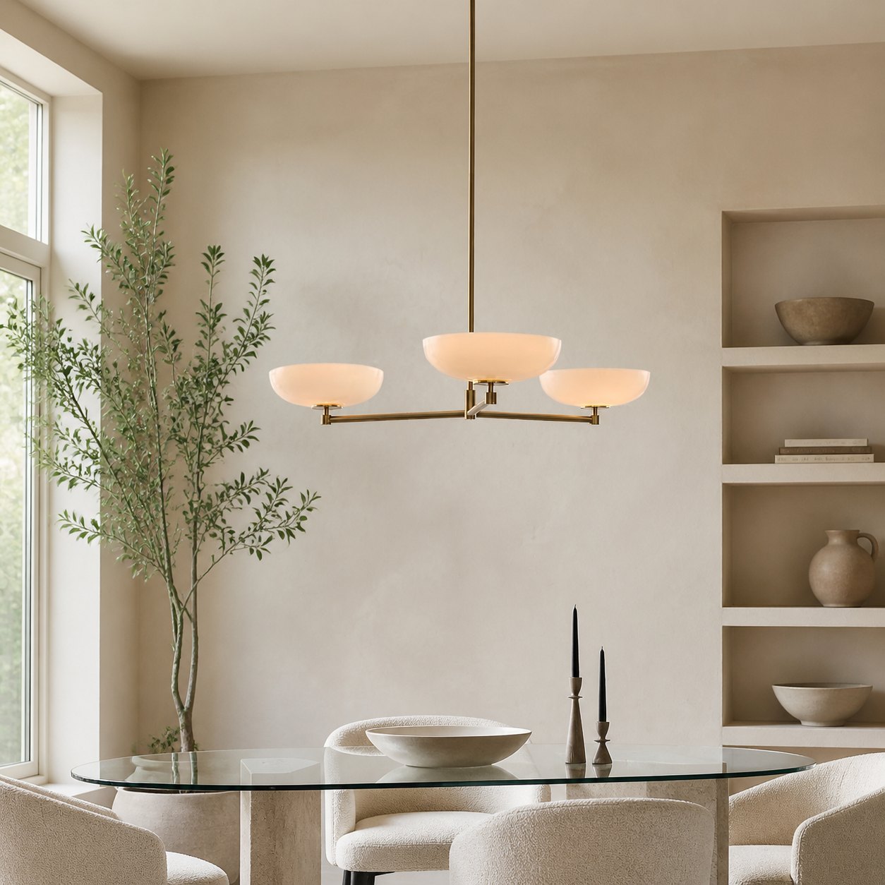 Vega Glass Mid-Century Modern Globe Chandelier with Glass Shades for Dining Room and Kitchen Island