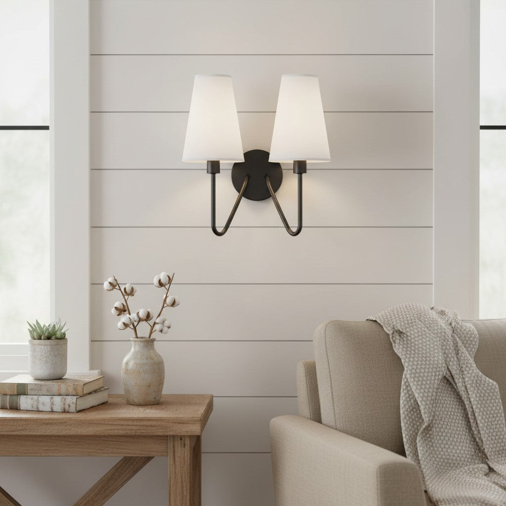 Arcuma Vintage Inspired Metal Wall Sconce - Handcrafted Fabric Shade for Bedroom