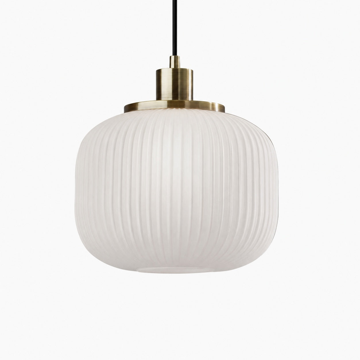 Pelviona Modern Ribbed Glass Pendant - Frosted & Brass Ceiling Light Add Timeless Charm to Your Space