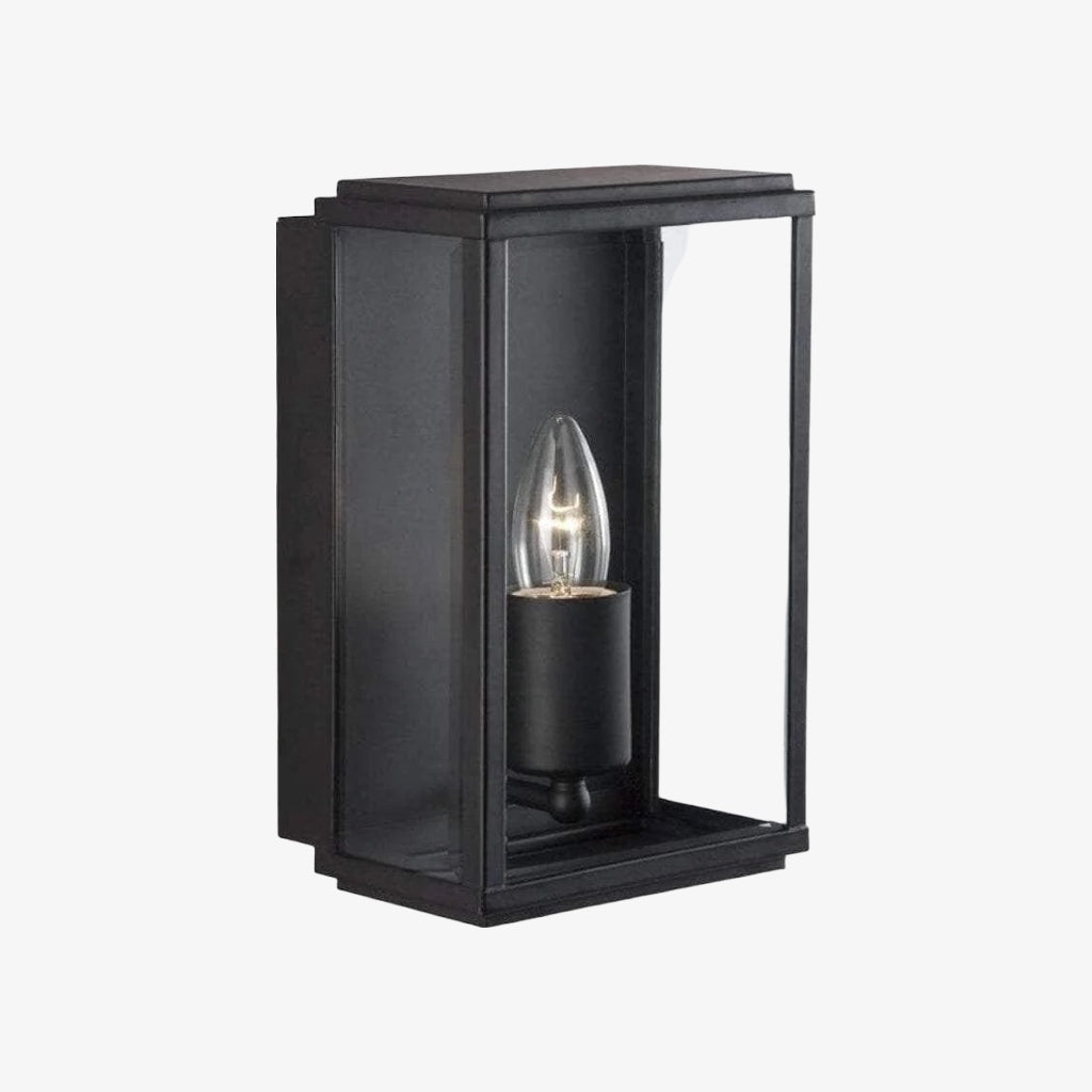 Boxar Outdoor Wall Lantern – Metal Frame and Clear Glass for Porches or Entryways